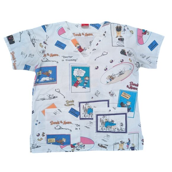 Dennis the Menace Scrub Top Womens Size M Pediatric Cartoon Nurse Wear - Picture 1 of 7